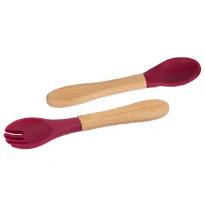 Bamboo Baby Weaning Fork & Spoon Set - Red