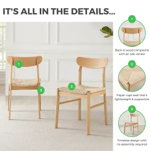 Furniturebox UK Set of 2 Bonnie Oak Veneer Wooden Rope Dining Chairs