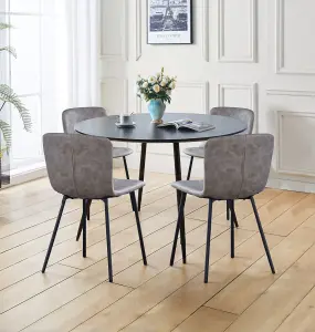 Hallowood Furniture Cullompton Large Round Black Dining Table 120cm with 4 Grey Leather Effect Chairs