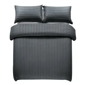 Microfiber Striped Duvet Cover Set with Pillowcases Charcoal / Double Duvet Cover + 2 Standard Pillowcases