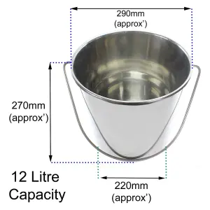 SPARES2GO 12 Litre Stainless Steel Handled Pail Bucket (Silver)