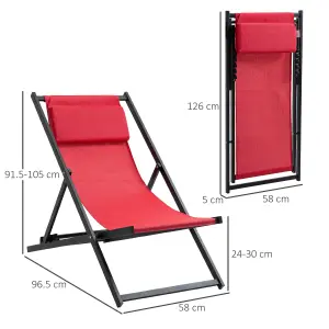 Outsunny 2Pcs Texteline Chaise Lounge Recliner Chair Adjust Lounger Patio Red