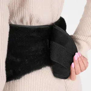 Hot Water Bottle Belt Faux Fur Warm Winter Long Body Wrap Plush, Black - 135cm