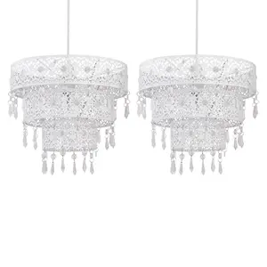 First Choice Lighting Set of 2 White Moroccan Styled Tiered Light Shades