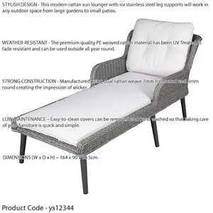 Stylish Grey Rattan Wicker Sun Lounger with Cushions for Indoor and Outdoor Use