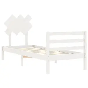 Berkfield Bed Frame with Headboard White Single Solid Wood