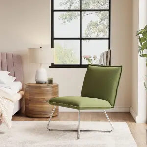 Green Modern Linen Accent Chair with Metal Base