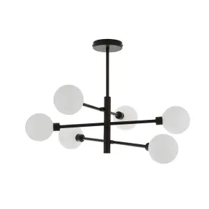 Litecraft Supa Black 6 Arm Stick Semi-Flush Ceiling Light