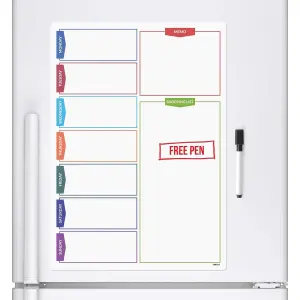 Colour Shopping List Fridge Planner Magnetic Whiteboard with Marker A3 Week Daily Planner