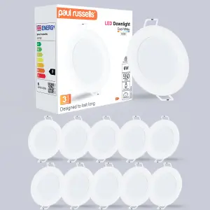 paul russells LED Round Panel Ceiling Lights, 6W 550 Lumens, Spotlights, IP20, 4000K Cool White, Pack of 10