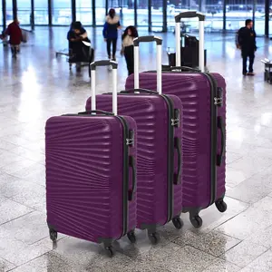 LUGGIT 3 Pcs Travel Lightweight Trolley Luggage Suitcase Set, Hard Shell - Rippled Purplish Red