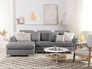 Right-Hand Corner Sofa OSLO Light Grey Fabric Right Hand