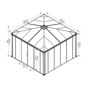 Palram - Canopia Ledro Grey Rectangular Gazebo, (W)3.6m (D)3.6m - Assembly required