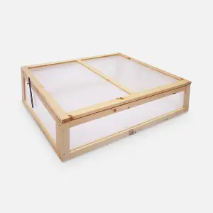 Elevated Wooden Planter with removable polycarbonate greenhouse - 2 in 1 with shelf and geotextile 80x60x109 cm - Erable - Wood