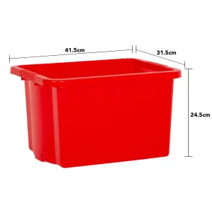 Wham 4x Stack & Store 24L Red Plastic Storage Boxes. Home, Office, Classroom, Playroom, Toys, Books. L42 x W32 x H25cm