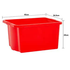 Wham 4x Stack & Store 35L Red Plastic Storage Boxes. Home, Office, Classroom, Playroom, Toys, Books. L48 x W38 x H26cm