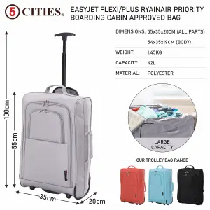 5 Cities 21"/55cm Carry On Lightweight Travel Cabin Approved Trolley Bag with Wheels Suit Case Hand Luggage with 2 Year Warranty