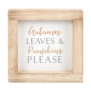 Something Different Autumn Leaves & Pumpkins Please Wooden Framed Plaque White/Brown (One Size)