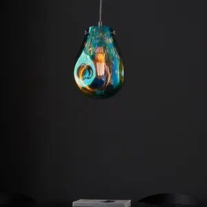 Luminosa Perugia Single Pendant Ceiling Lamp, Petrol Metallic Glass, Chrome Plate