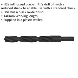 High-Quality 19 x 200mm HSS Blacksmith Drill Bit with Reduced Shank and 140mm Flute Length