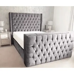 Lokie Plush Velvet Silver TV Bed Frame