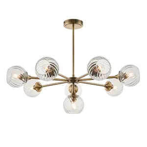 Luminosa Allegra 8 Light Multi Arm Glass Shade Ceiling Pendant Antique Brass