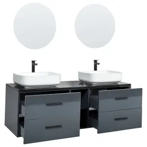 Double Sink Bathroom Vanity with Mirrors Grey PILAR