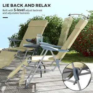 Outsunny Reclining Garden Chairs Set of 2 w/ 5-level Adjustable Backrest, Beige