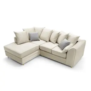 Chicago Velvet Left Facing Corner Sofa in Cream