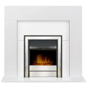 Adam Miami Fireplace in Pure White with Argo Electric Fire in Brushed Steel, 48 Inch