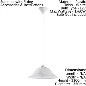 Pendant Ceiling Light Colour White Shade White Glass Alabaster Bulb E27 1x60W