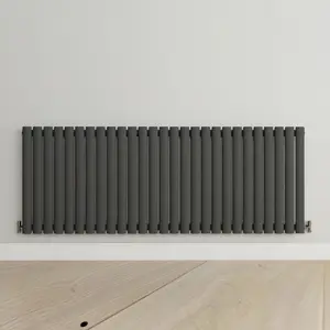 Horizontal Anthracite Single Oval Panel Radiator (H)600mm x (W)1593mm, 5582 BTU.