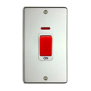 Deta 1926CHW Tall DP Shower / Cooker Isolator Switch with Neon 45A (Polished Chrome / White Insert)