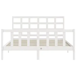 Berkfield Bed Frame with Headboard White King Size Solid Wood