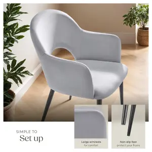 Dining Chair Sachel - padded armchair in velvet look, continuous backrest - light grey