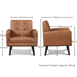 Yaheetech Faux Leather Arm Chair Reading Chair - Retro Brown