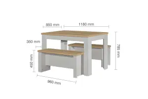 Birlea Highgate Dining Table & Bench Set Grey & Oak