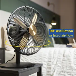 Russell Hobbs Desk Fan Electric Cooling Brushed Gold & Black 3 Speed RHMDF1201BG