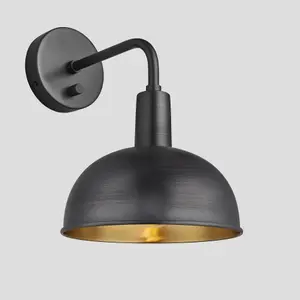 Industville Sleek Dome Wall Light, 8 Inch, Pewter & Brass, Pewter Holder