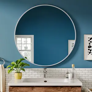 Baum Metal Flat Wall Mirror White / 80 cm H x 80 cm W