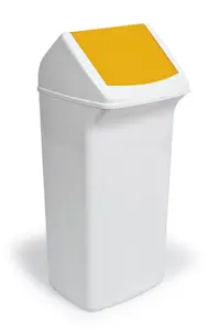 Durable DURABIN Contemporary White Square Recycling Bin + Yellow Swing Lid - 40L