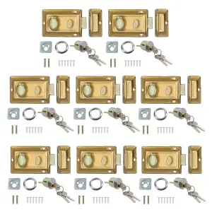 Brass Finish Front Door Lock Night Latch Rim Yale Type Cylinder Security Latch 8pk