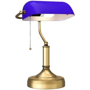 HOMCOM Banker's Table Lamp w/ Antique Bronze Tone Base, Blue