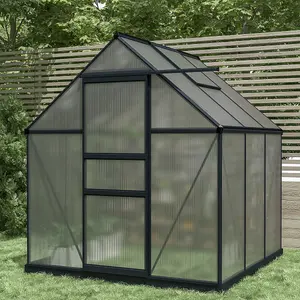 Charles Bentley Aluminium Frame Polycarbonate Greenhouse Grey 6 x 6.1ft