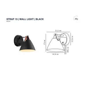 Nordlux DFTP Strap 15 Indoor Bedroom Living Dining Hallway Wall Light In Black (Height) 17cm