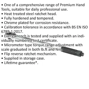 Precision Calibrated Micrometer Torque Wrench - 1/2" Drive with Flip Reverse Ratchet