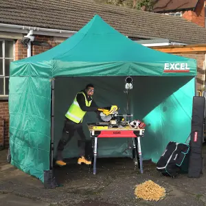 Excel Steel Gazebo 3m x 3m Green with Wheel Bag, Wall panel, Sand Bag, Rope & Pegs