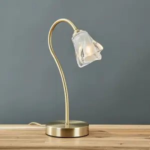 ValueLights Antique Brass & Decorative Glass Swan Neck Touch Bedside Table Lamp With 3w LED Dimmable G9 Bulb 6000K Cool White