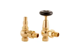 Arroll UK20 Antique brass effect Angled Manual Radiator valve (Dia)20.6mm, Pack of1