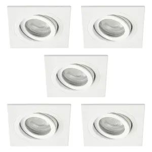 Litecraft 5 Pack White 1 Lamp Modern IP65 Square Tiltable Bathroom Downlights